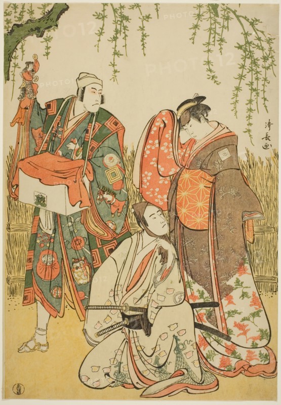 The Actors Ichikawa Yaozo III as Shiragiku, Ichikawa Danjuro V as the puppeteer Dekurokube..., 1785. Creator: Torii Kiyonaga.