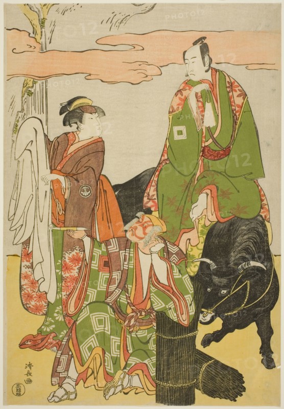 The Actors Ichikawa Monnosuke II as Miyukinosuke, Segawa Kikunojo III as Hatsune-hime, and..., 1785. Creator: Torii Kiyonaga.