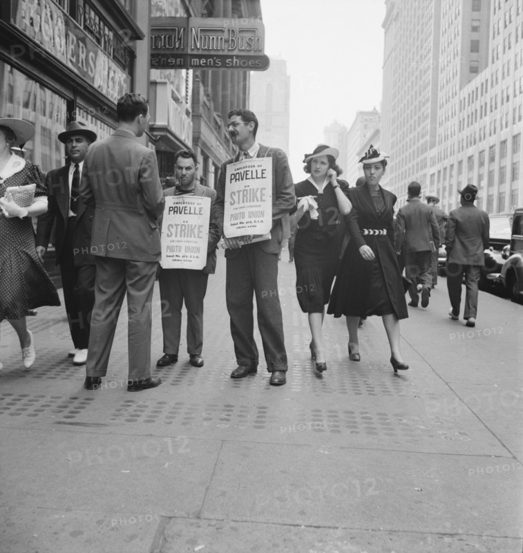 Four firms being picketed, 42nd Street, New York City, New York, 1939. Creator: Dorothea Lange.