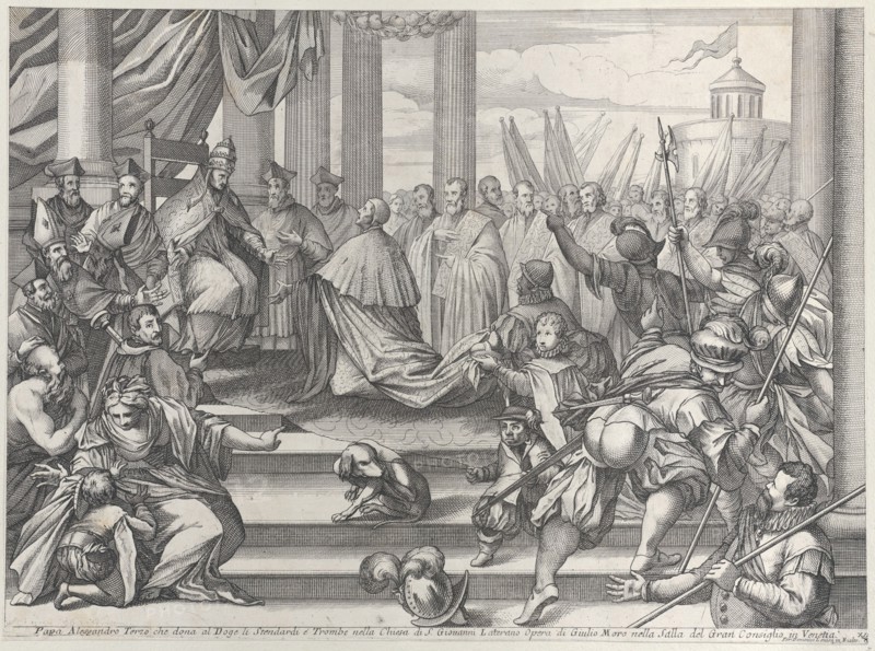 Pope Alexander III presents Doge Ziani with standards and bugles after his defeat of H..., ca. 1720. Creator: Anon.