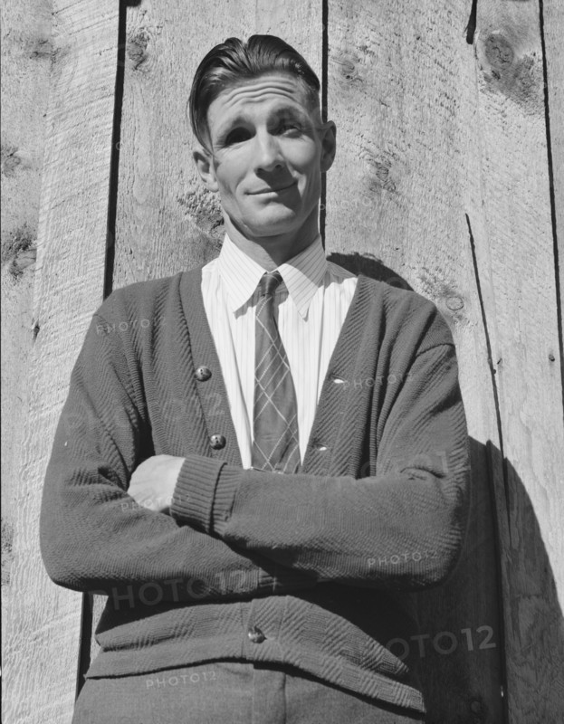 Charlie Carlock, aged thirty-six, the spokesman for the group..., Gem County, Idaho, 1939. Creator: Dorothea Lange.