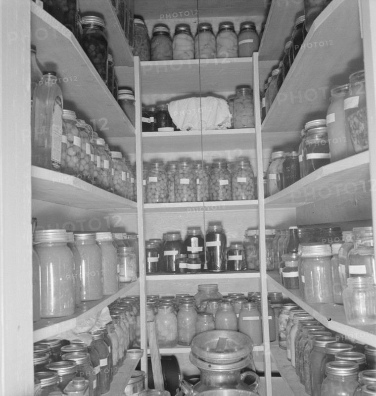 Mrs. Granger's storeroom, Yamhill farms, Yamhill County, Williamette Valley, Oregon, 1939. Creator: Dorothea Lange.