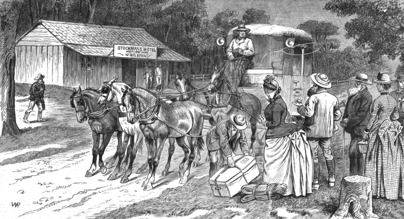 ''The Melbourne CentennialInternational Exhibition- Up-country people starting for the exhibition',  Creator: Unknown.