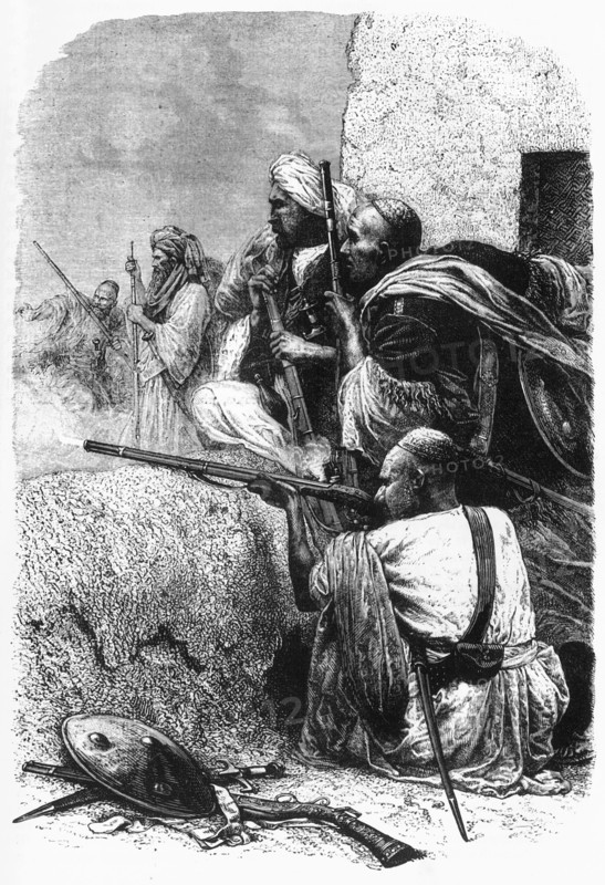 'Mountaineers of the North-West Firing on the British', c1891. Creator: James Grant.