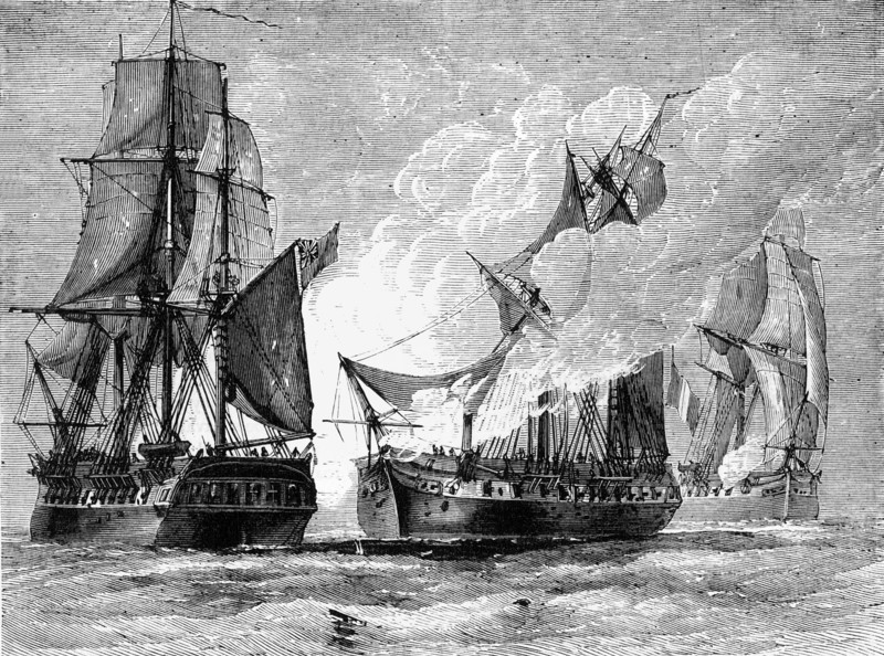'Engagement Between English and French Cruisers', c1891. Creator: James Grant.