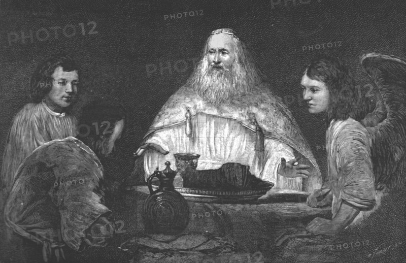 ''"Abraham at Table with the Angels"; from the picture attributedto Rembrandt, recently...', 1890. Creator: Unknown.