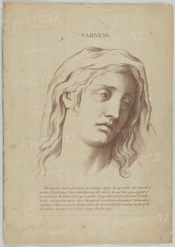 Sadness (from Heads Representing the Various Passions of the Soul; as they are Expressed i..., 1765. Creator: Anon.