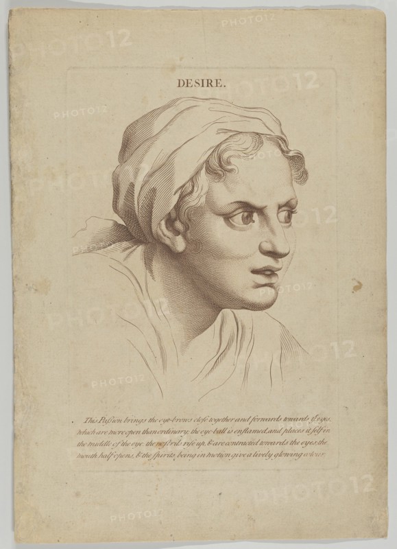 Desire (from Heads Representing the Various Passions of the Soul; as they are Expressed in..., 1765. Creator: Anon.