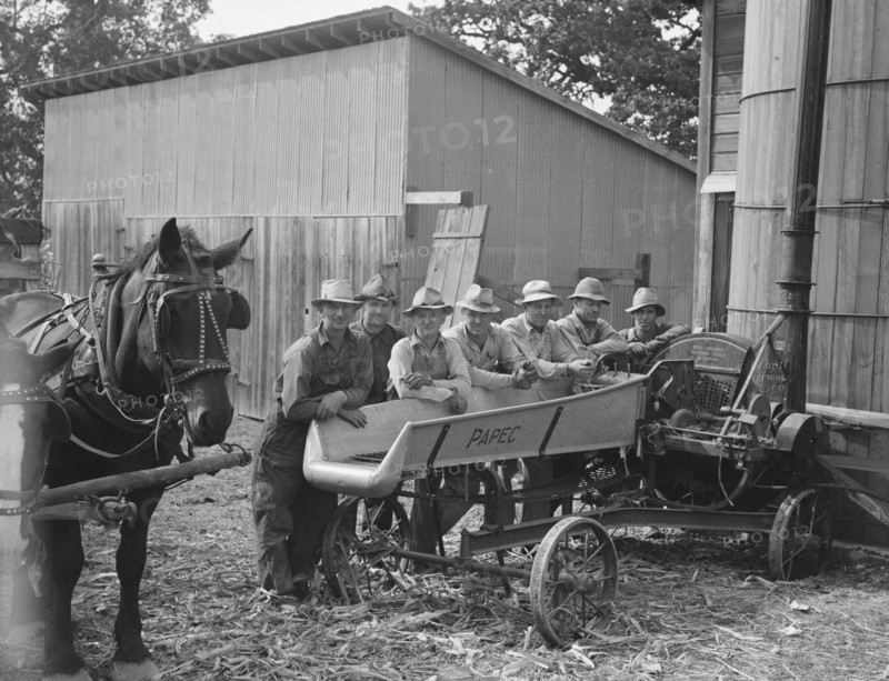 Seven of the eight farmers shown with their cooperatively owned...Yamhill County, Oregon, 1939. Creator: Dorothea Lange.
