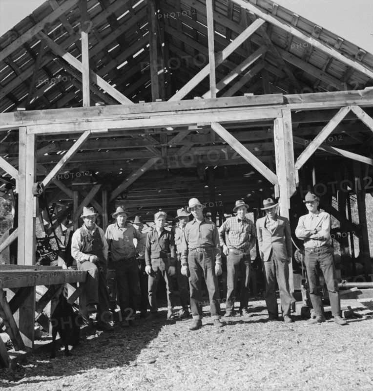 Men working in mill, Ola self-help sawmill co-op, Gem County, Idaho, 1939. Creator: Dorothea Lange.