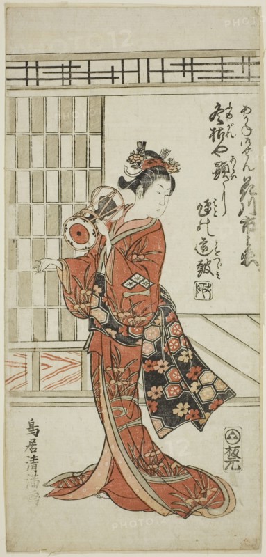 The Actor Hanagawa Ichinojo as Akane Gozen in the play "Okunizome Shusse Butai,"..., 1759. Creator: Torii Kiyomitsu.