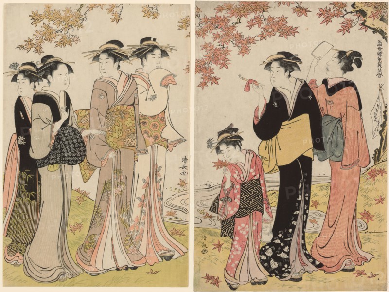 Beauties Under a Maple Tree, from the series "A Collection of Contemporary Beauties of..., c. 1784. Creator: Torii Kiyonaga.