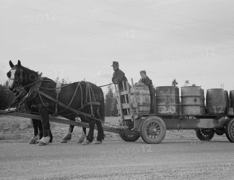Possibly: Farmer and his boy hauling water for drinking and domest..., Boundary County, Idaho, 1939. Creator: Dorothea Lange.