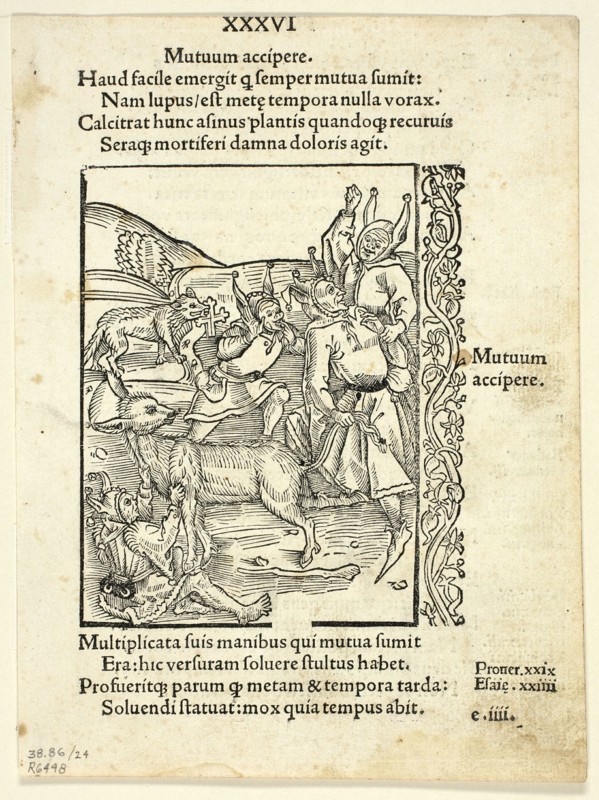 Raising Loans from Navis Stultifera (Ship of Fools), Plate 24 from Woodcuts from...1929. Creators: Master of the Bergmann Press, Johann Bergmann von Olpe, Sebastian Brant, Wilhelm Ludwig Schreiber.