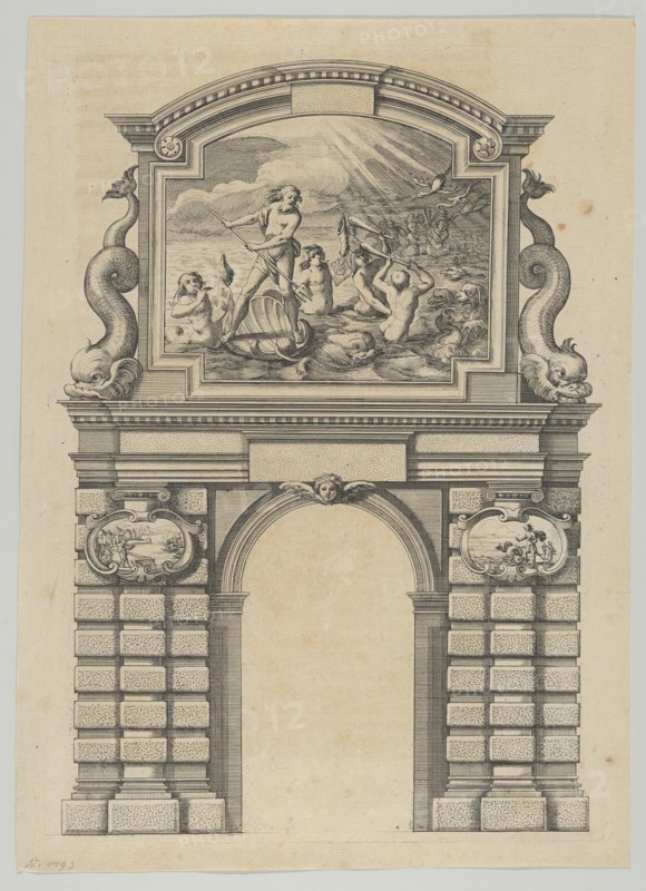 Triumphal arch, from 'Éloges et discours sur la triomphante réception du Roy en sa ville d..., 1629. Creator: Melchior Tavernier.