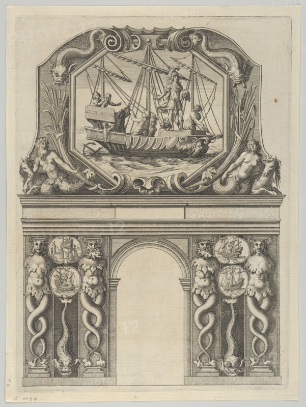 Triumphal arch, from 'Éloges et discours sur la triomphante réception du Roy en sa ville d..., 1629. Creator: Melchior Tavernier.