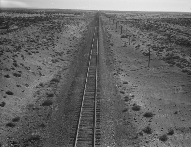 Western Pacific line runs through unclaimed desert of northern Oregon, 1939. Creator: Dorothea Lange.