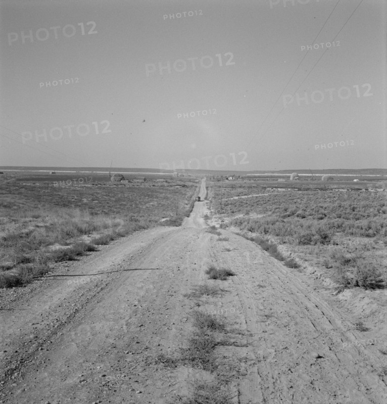 The cream truck coming down the road..., Nyssa Heights, Malheur County, Oregon, 1939. Creator: Dorothea Lange.