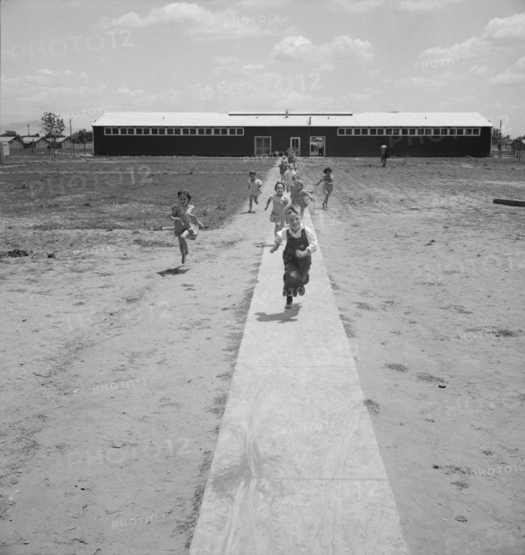 Nursery school children showing community...Farmersville FSA camp, Tulare County, CA, 1939 Creator: Dorothea Lange.