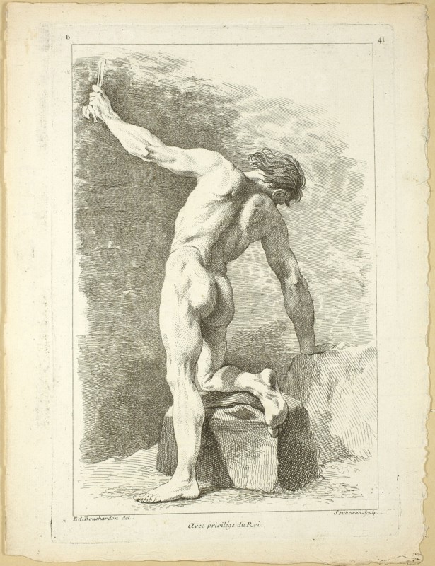 Figure, from Seconde livre de figures d’Academies gravées en Partie par les..., published 1745. Creators: Pierre Soubeyran, Jombert Père.