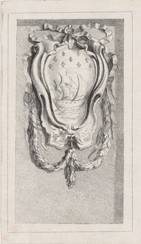 Sailboat within a cartouche, after a bas-relief on the Fontai..., possibly mid to late 18th century. Creator: Anon.