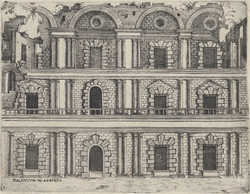 Palatium M. Agrippa, from a Series of 24 Depicting (Reconstructed) Buildings ..., Plate ca. 1530-50. Creator: Anon.