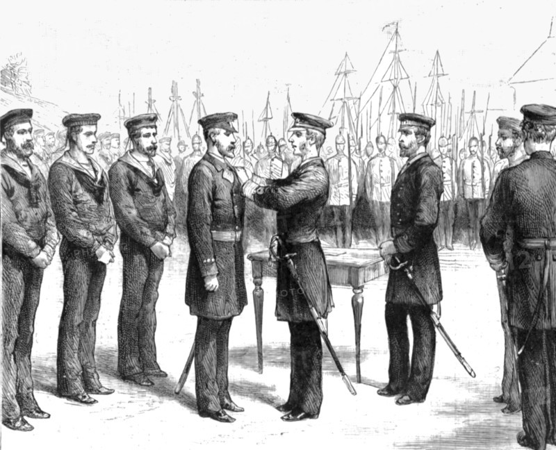 ''Presentation of the Albert Medal to Mr. John Barber, by Admiral Sir William Dowell...', 1890. Creator: Unknown.