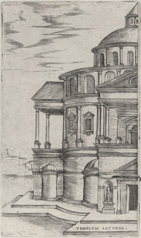 Templum Saturni, from a Series of 24 Depicting (Reconstructed) Buildings from..., Plate ca. 1530-50. Creator: Anon.