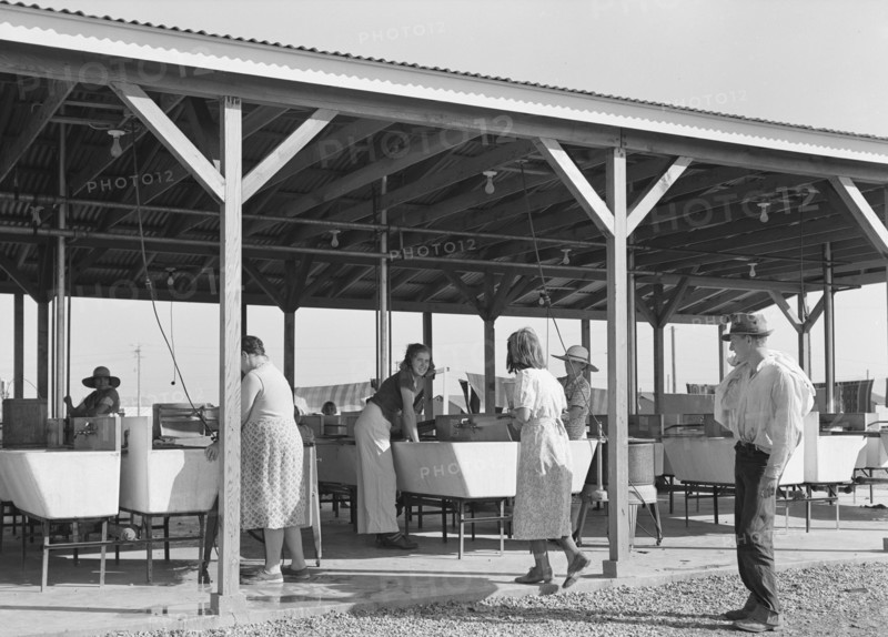 Laundry facilities for migratory workers in FSA camp at Westley, California, 1939. Creator: Dorothea Lange.