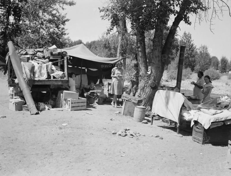 Camp of family with nine children who have been on the road..., Yakima Valley, Washington, 1939. Creator: Dorothea Lange.