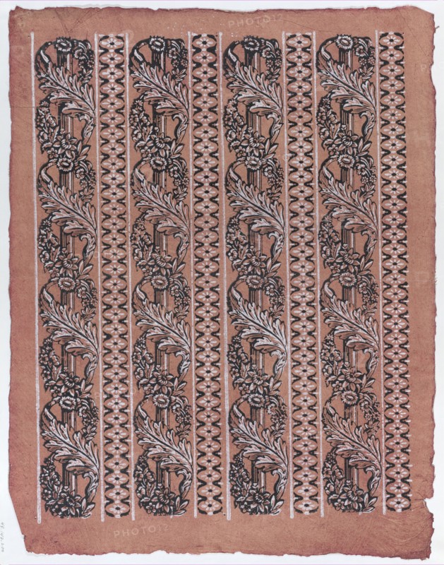 Sheet with four borders with a garland of acanthus leaves and flowers, late 18th-mid-19th century.