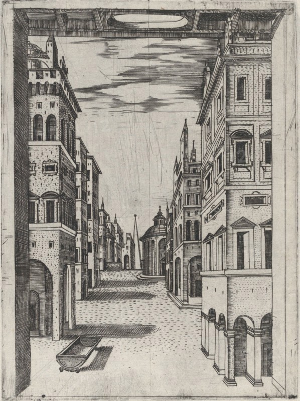Design for a Stage Set Depicting a Perspectival View of an Ideal Renaissance City, ca. 1550-60.