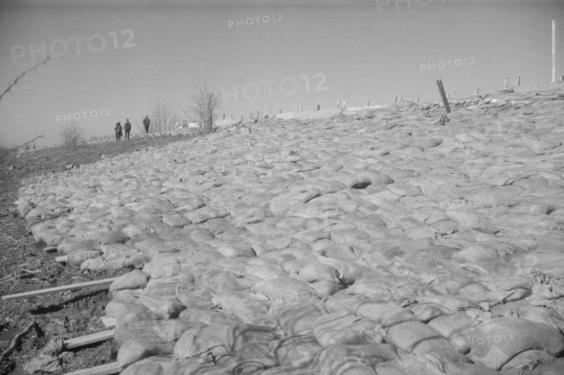 The Bessie Levee augmented with sand bags during the 1937 flood near Tiptonville, Tennessee.