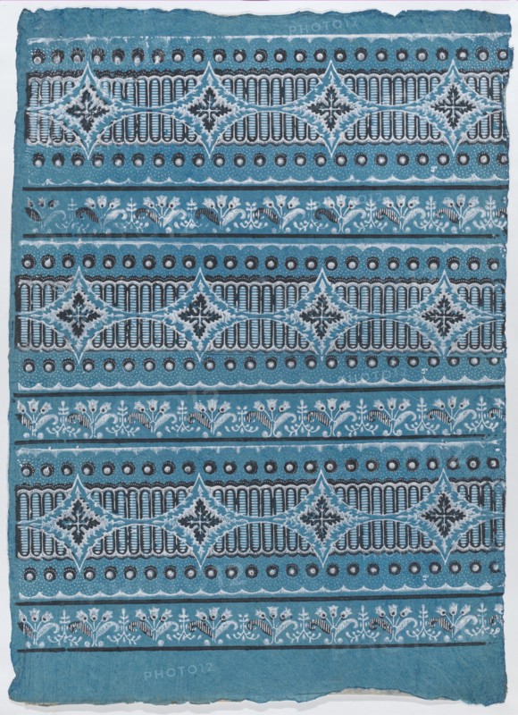 Sheet with four borders with a floral, dot, and stripe pattern, late 18th-mid-19th century.