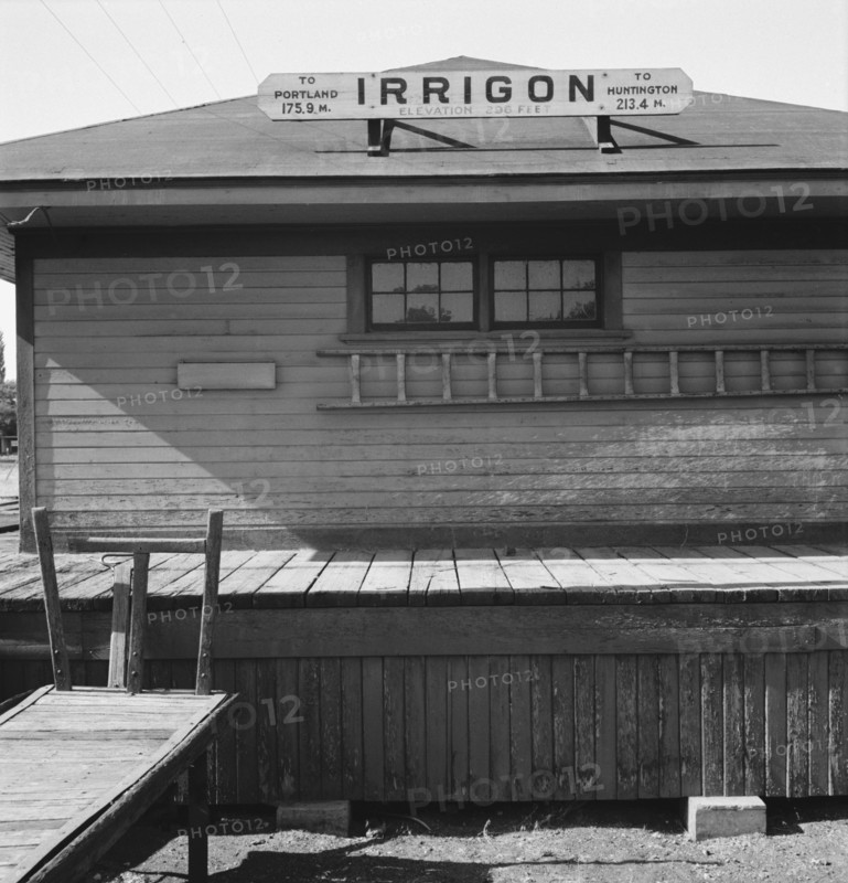 Detail of old railroad station. Small farming town, population 108. Irrigon, Oregon.