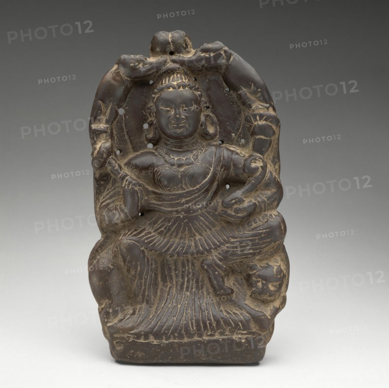 Goddess of Abundance Enthroned on Lion and Lustrated by Elephants, 7th/8th century.