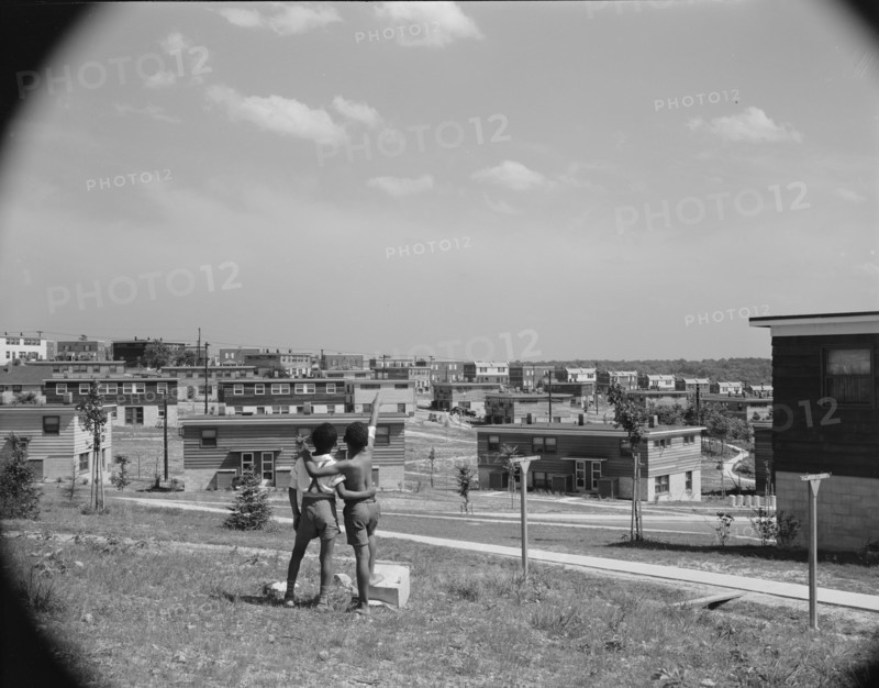 Anacostia, D.C. Frederick Douglass housing project. Boys overlooking the project.