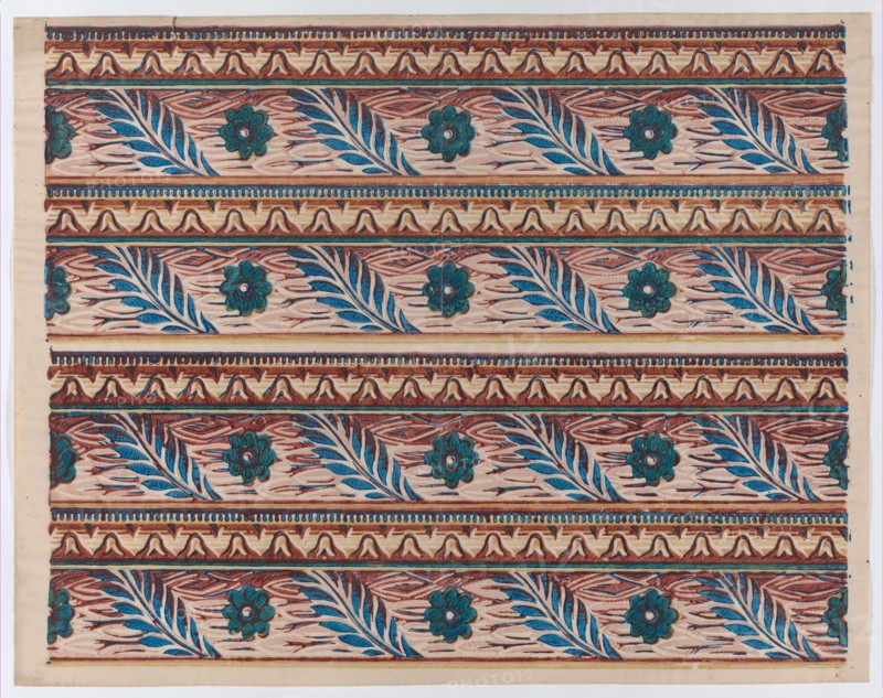 Sheet with two borders with flower and leaf designs, late 18th-mid-19th century.