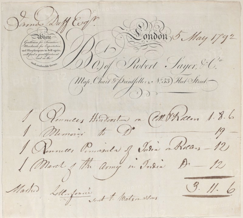 Trade Card for Robert Sayer & Co., Map, Chart and Printsellers, 19th century.