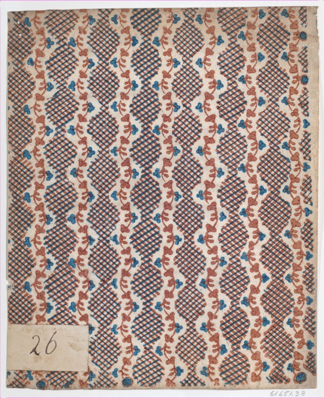 Sheet with overall vine and criss-cross pattern, late 18th-mid-19th century.