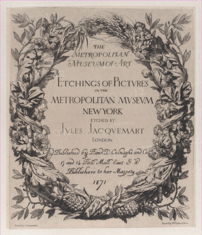 Title page, Etchings of Pictures in the Metropolitan Museum New York, 1871.