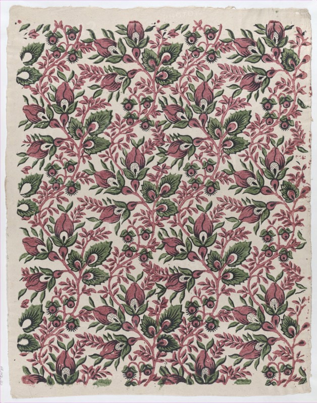 Sheet with overall floral and vine pattern, late 18th-mid-19th century.