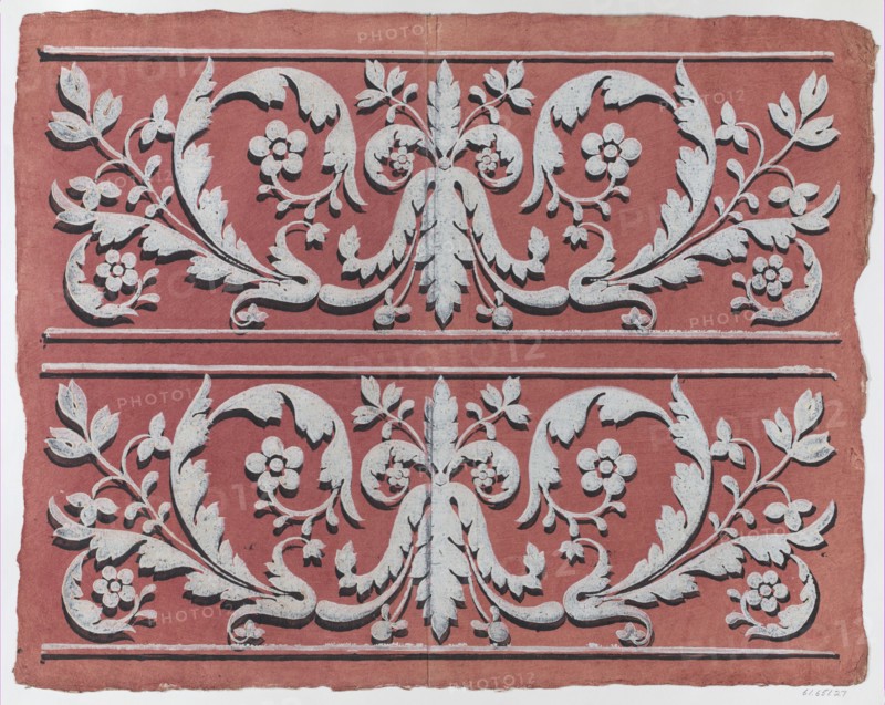 Sheet with two borders with rinceau motif, late 18th-mid-19th century.