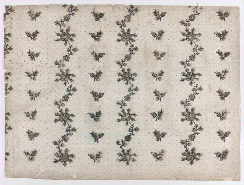 Sheet with overall dot and floral pattern, late 18th-mid-19th century.