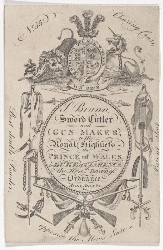 Trade Card of the Gunmaker Samuel Brunn (active 1795-1820), 1797-1803.