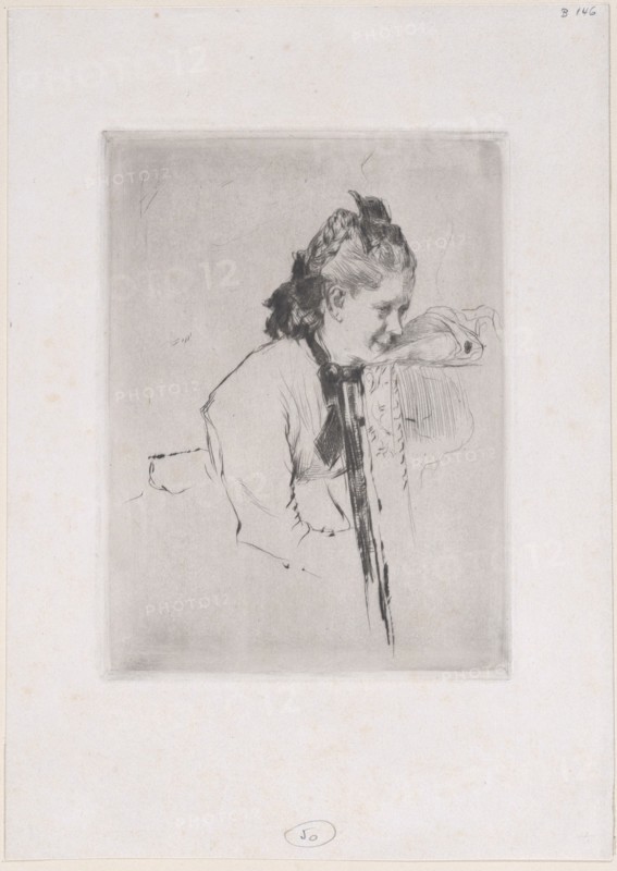 Femme de métier (étude de jeune fille appuyée sur une chaise), 1889?.