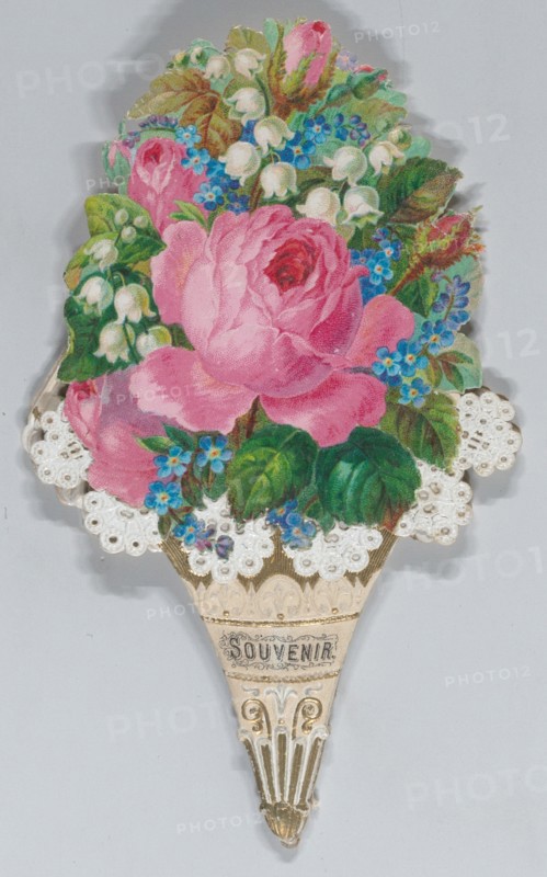 Valentine - Mechanical - elaborate nosegay, fan souvenir, ca. 1875.