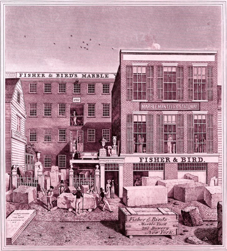 Fisher & Bird's Marble Yard, 287 Bowery, New York, ca. 1836.