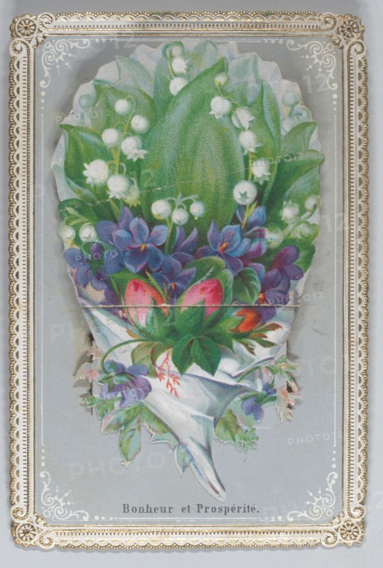 Valentine - Mechanical bouquet, baby boy bunting, ca. 1875.