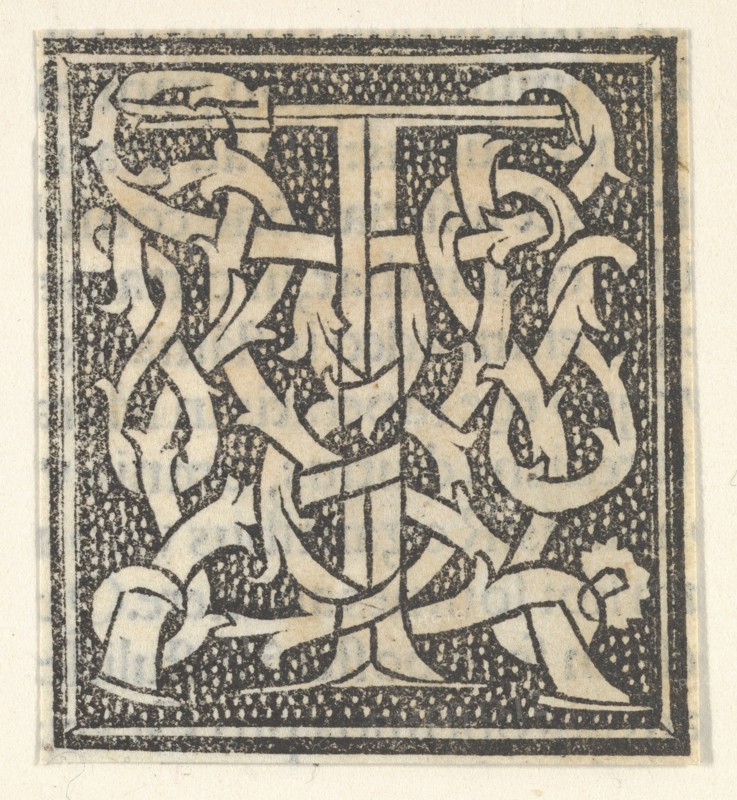 Initial letter T on patterned background, 1520.